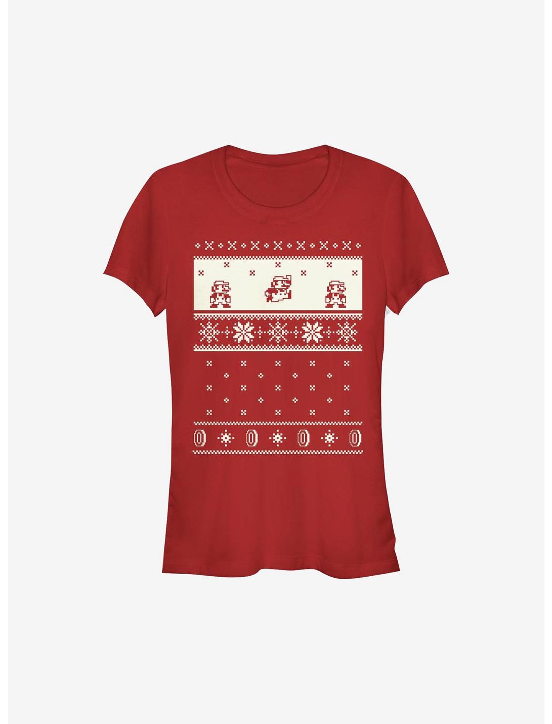 Super Mario Cream Christmas Pattern Girls T-Shirt