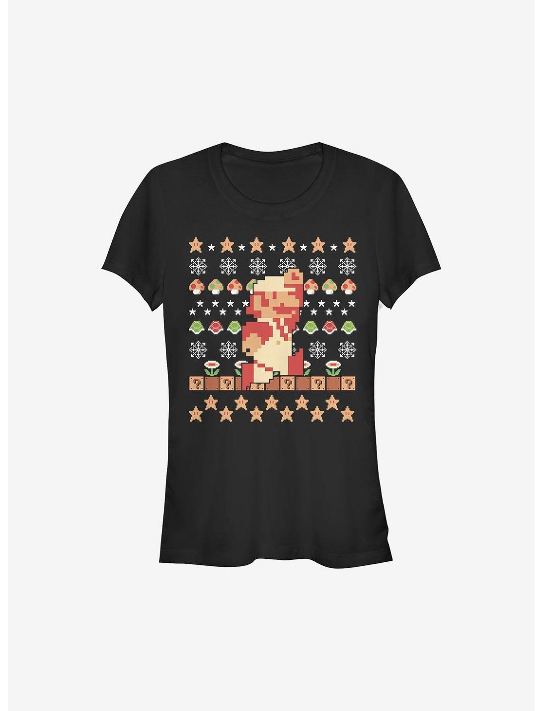 Super Mario Holiday Pixels Christmas Pattern Girls T-Shirt