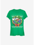Super Mario Luigi Wreath Holiday Girls T-Shirt