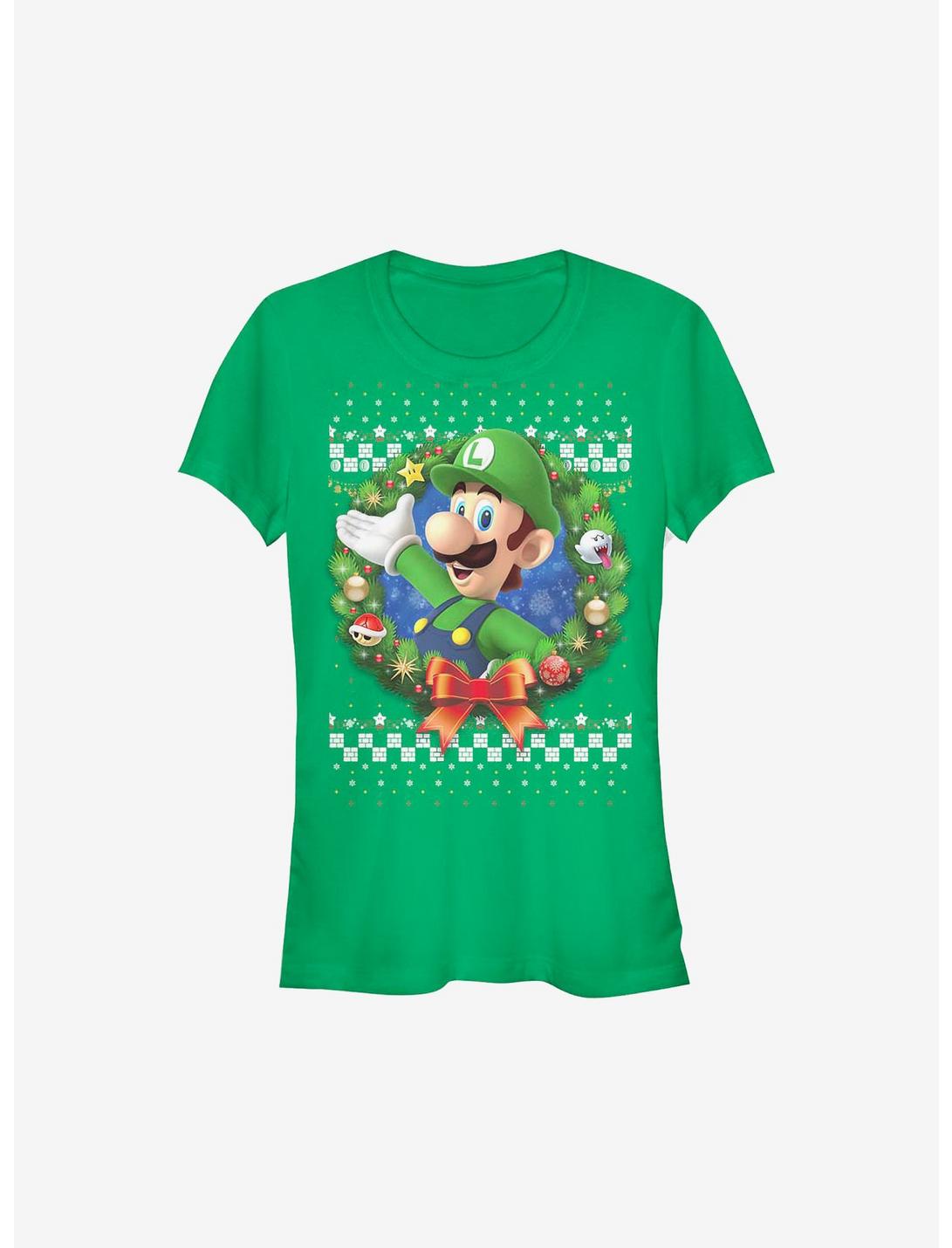 Super Mario Luigi Wreath Holiday Girls T-Shirt