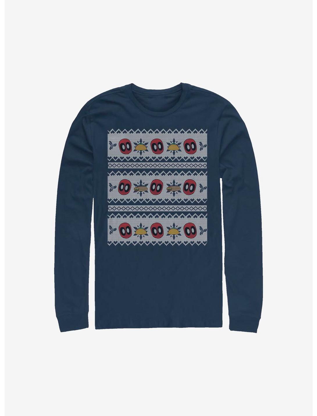 Marvel Deadpool Christmas Pattern Sweater Long-Sleeve T-Shirt