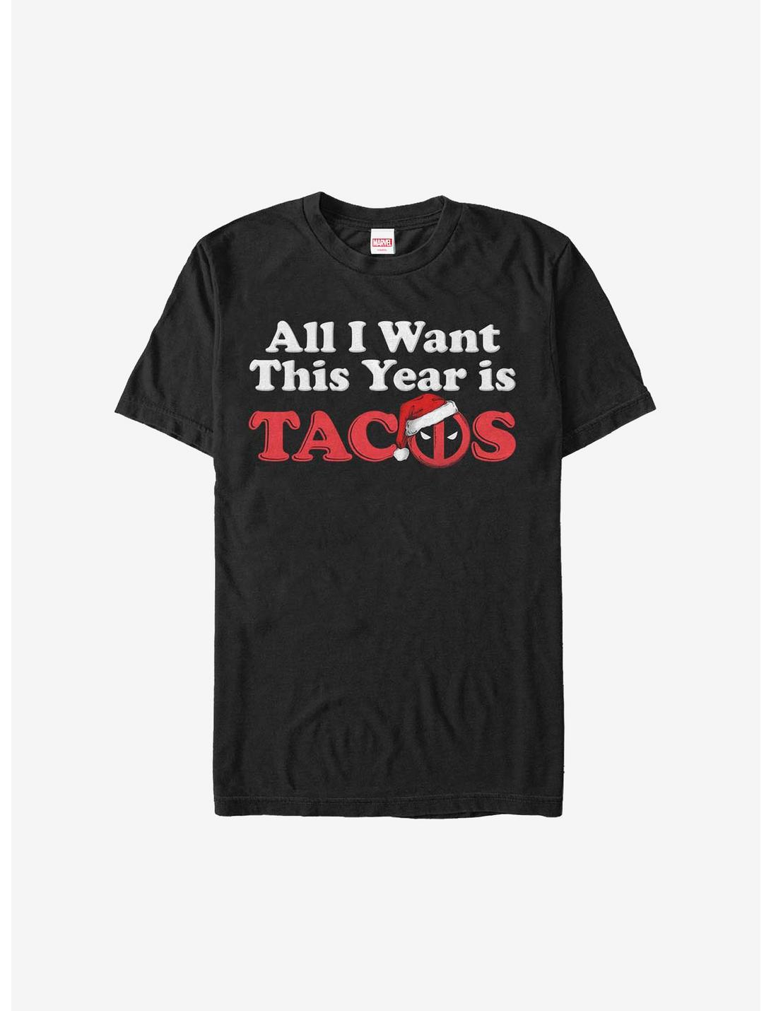Marvel Deadpool All I Want This Year Is Tacos Logo Holiday T-Shirt