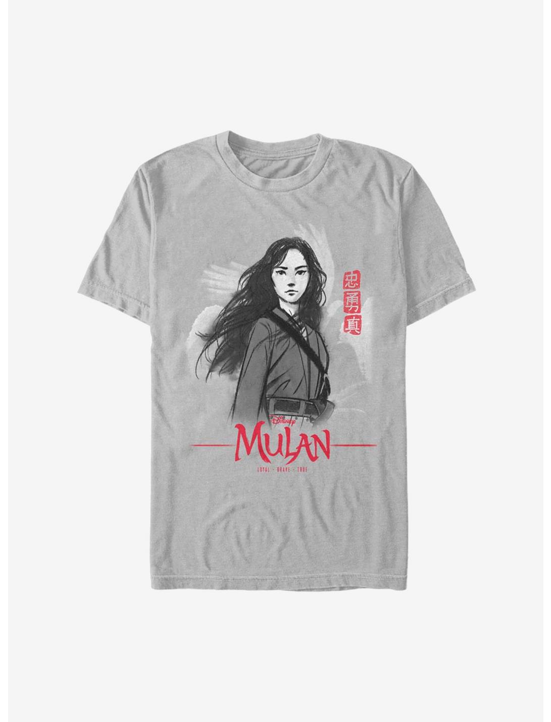 Disney Mulan Live Action Loyal Brave True Charcoal Sketch T-Shirt