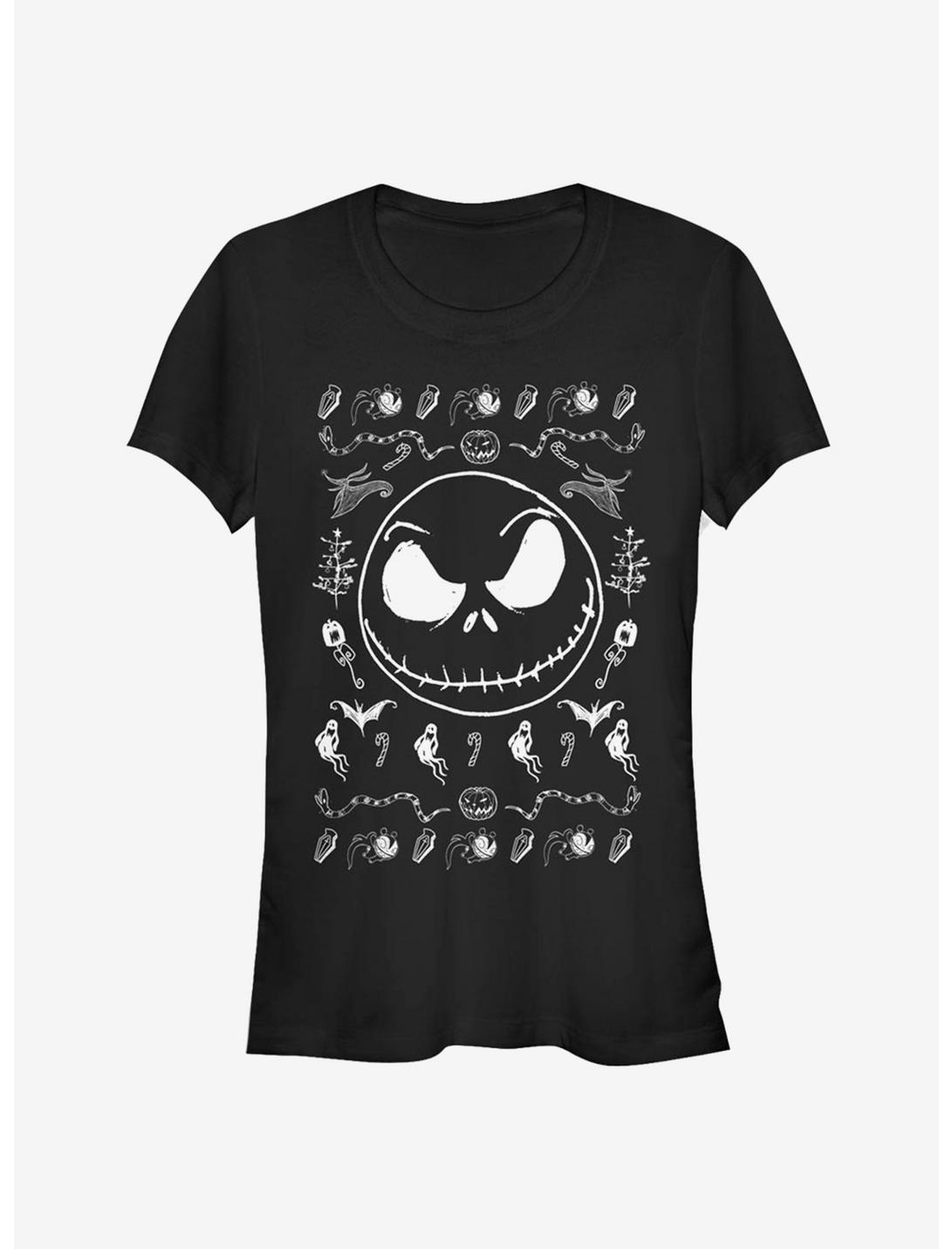 The Nightmare Before Christmas Jack Face Spooky Outline Girls T-Shirt