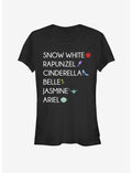 Disney Princess Classic Princess List Girls T-Shirt