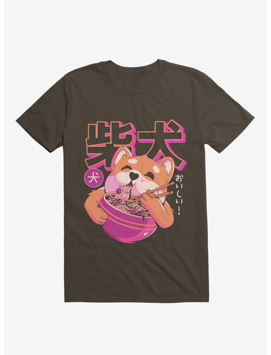 Shiba Eating Noodles Brown T-Shirt