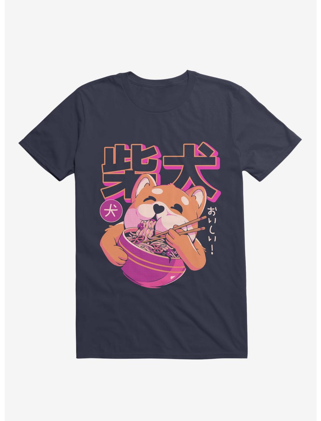 Shiba Eating Noodles Navy Blue T-Shirt