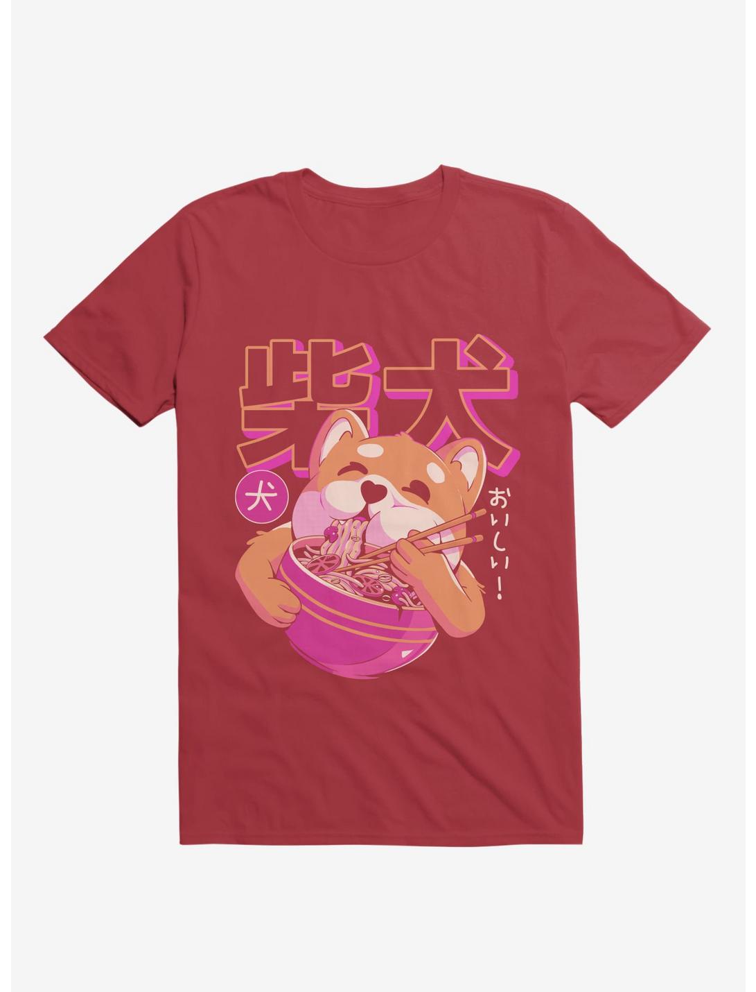 Shiba Eating Noodles Red T-Shirt