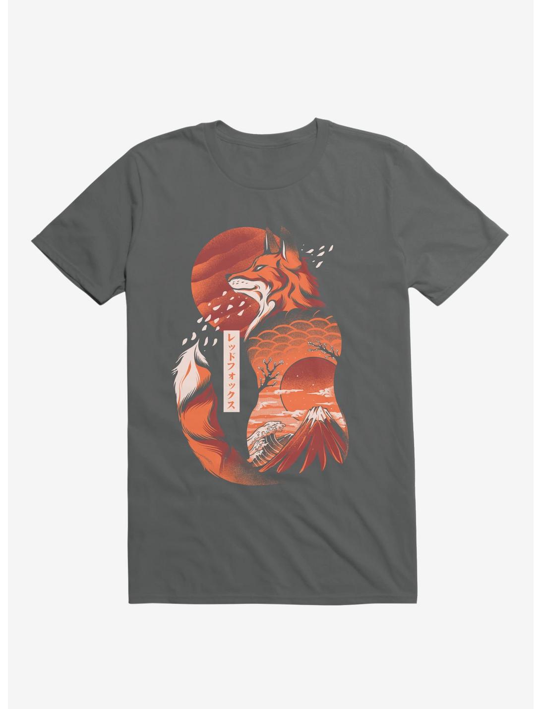 Japanese Rising Sun Fox Charcoal Grey T-Shirt