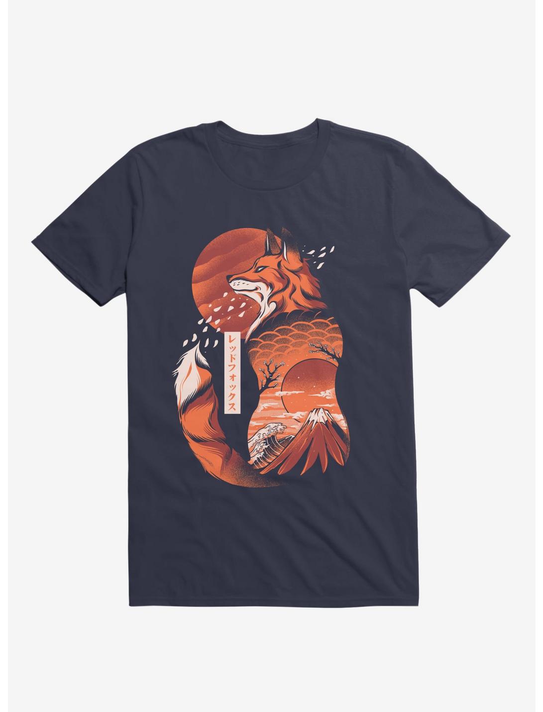 Japanese Rising Sun Fox Navy Blue T-Shirt