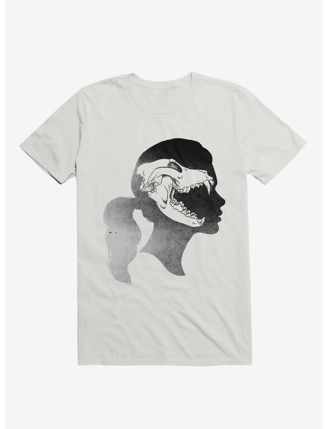 Wolf Skull Girl Outline White T-Shirt