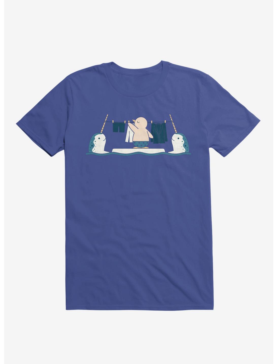 Penguin With Narwhals Laundry Day Royal Blue T-Shirt