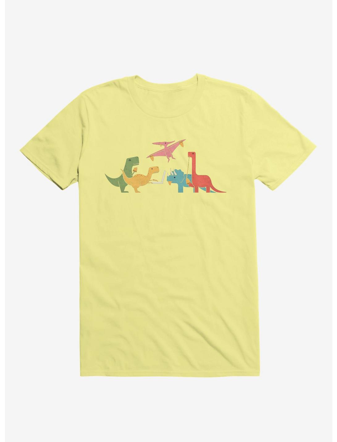 Dinos Eating Pizza Corn Silk Yellow T-Shirt