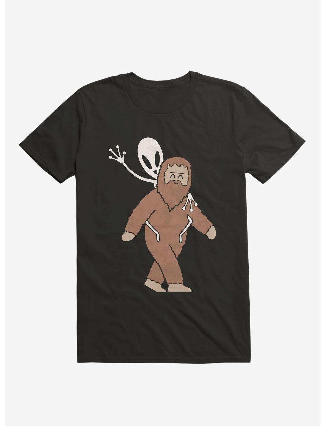 Alien And Sasquatch Piggyback Black T-Shirt