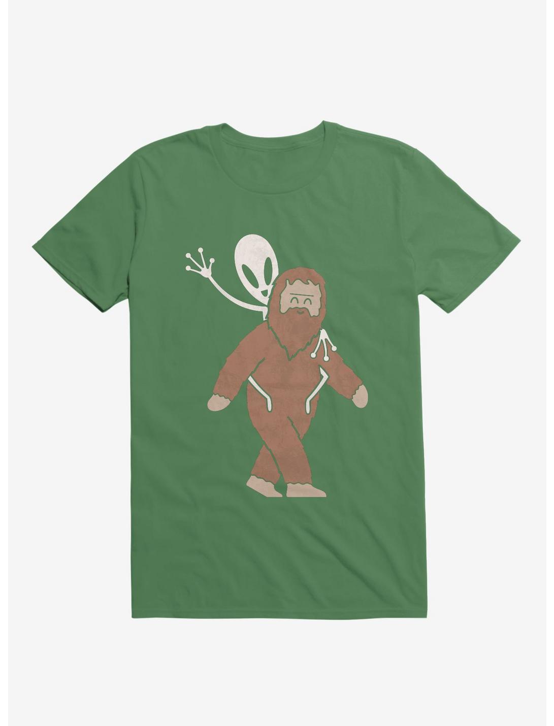 Alien And Sasquatch Piggyback Irish Green T-Shirt