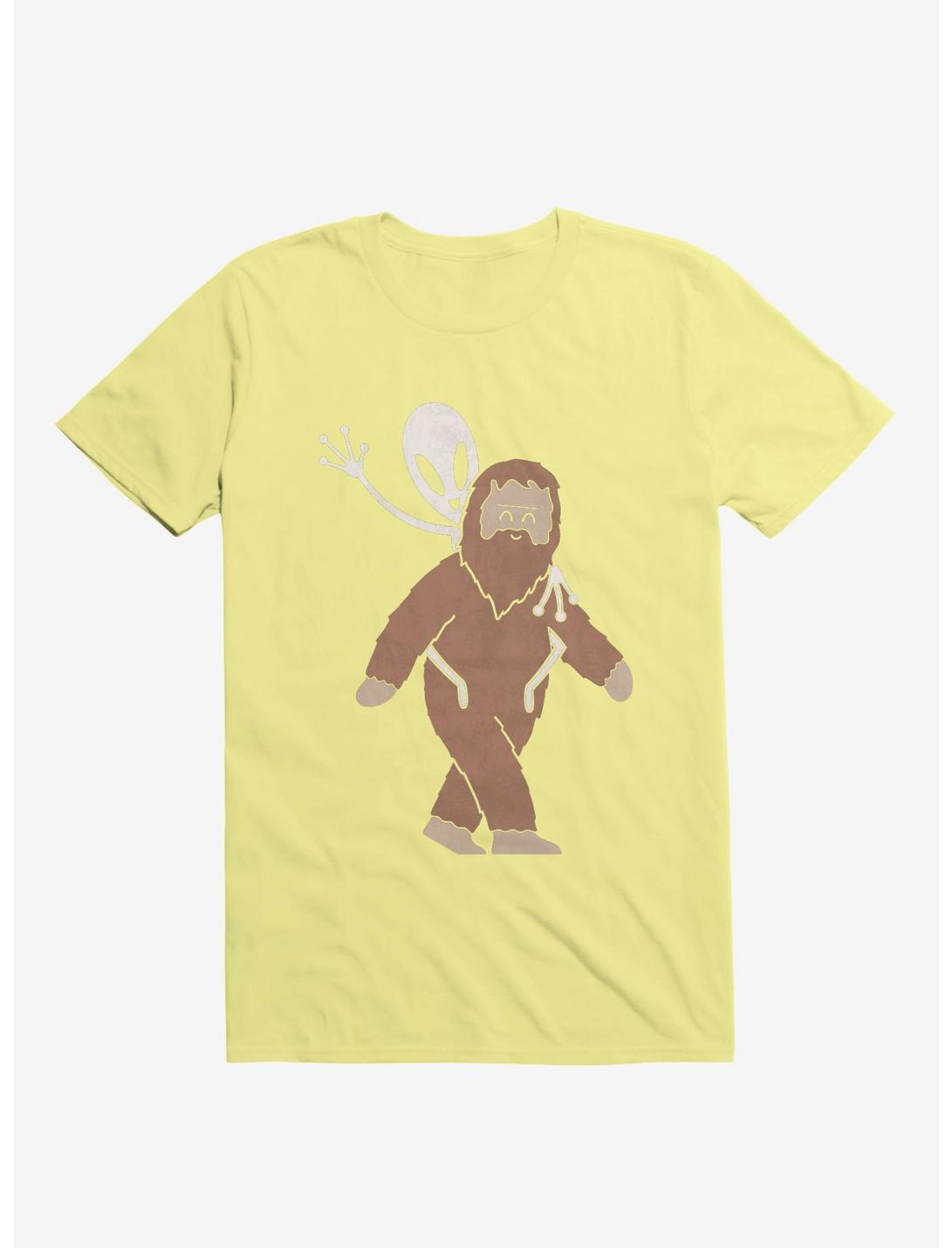 Alien And Sasquatch Piggyback Corn Silk Yellow T-Shirt