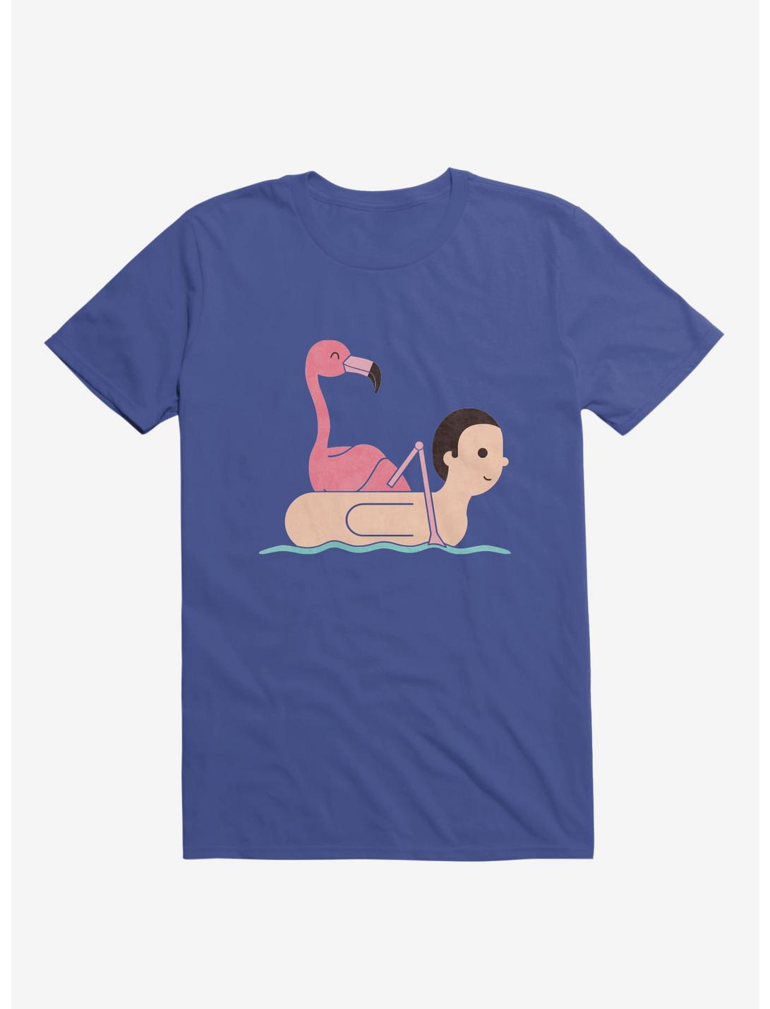Flamingo On Human Floatie Royal Blue T-Shirt