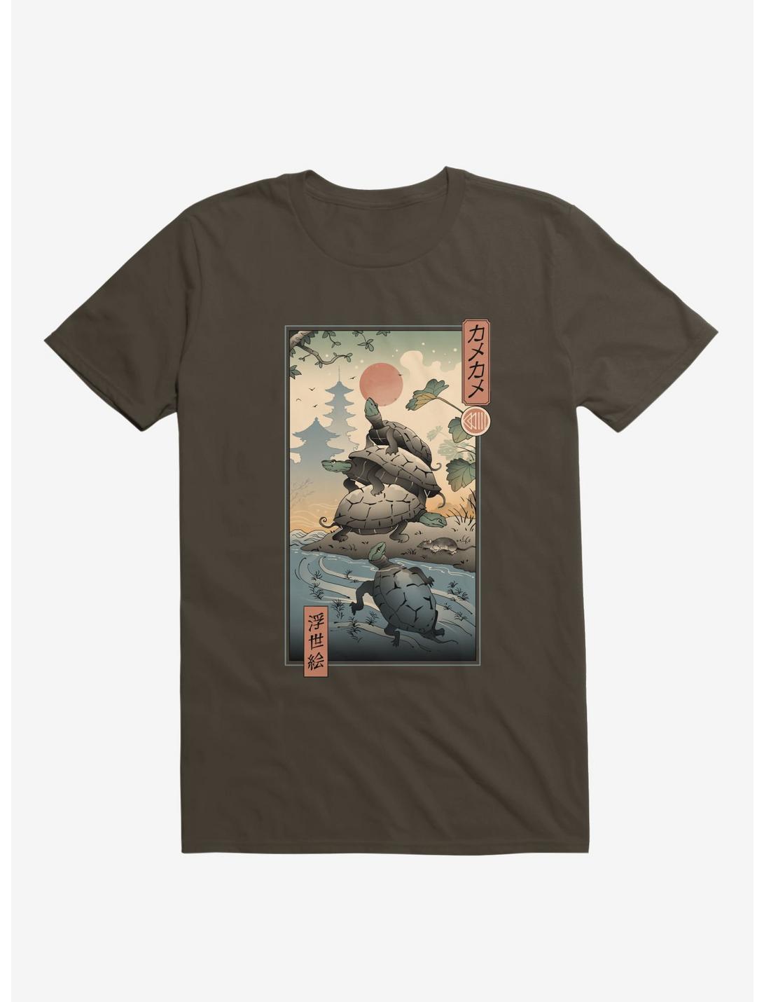 Turtle Stream Kame Kame Ukiyo-e Brown T-Shirt