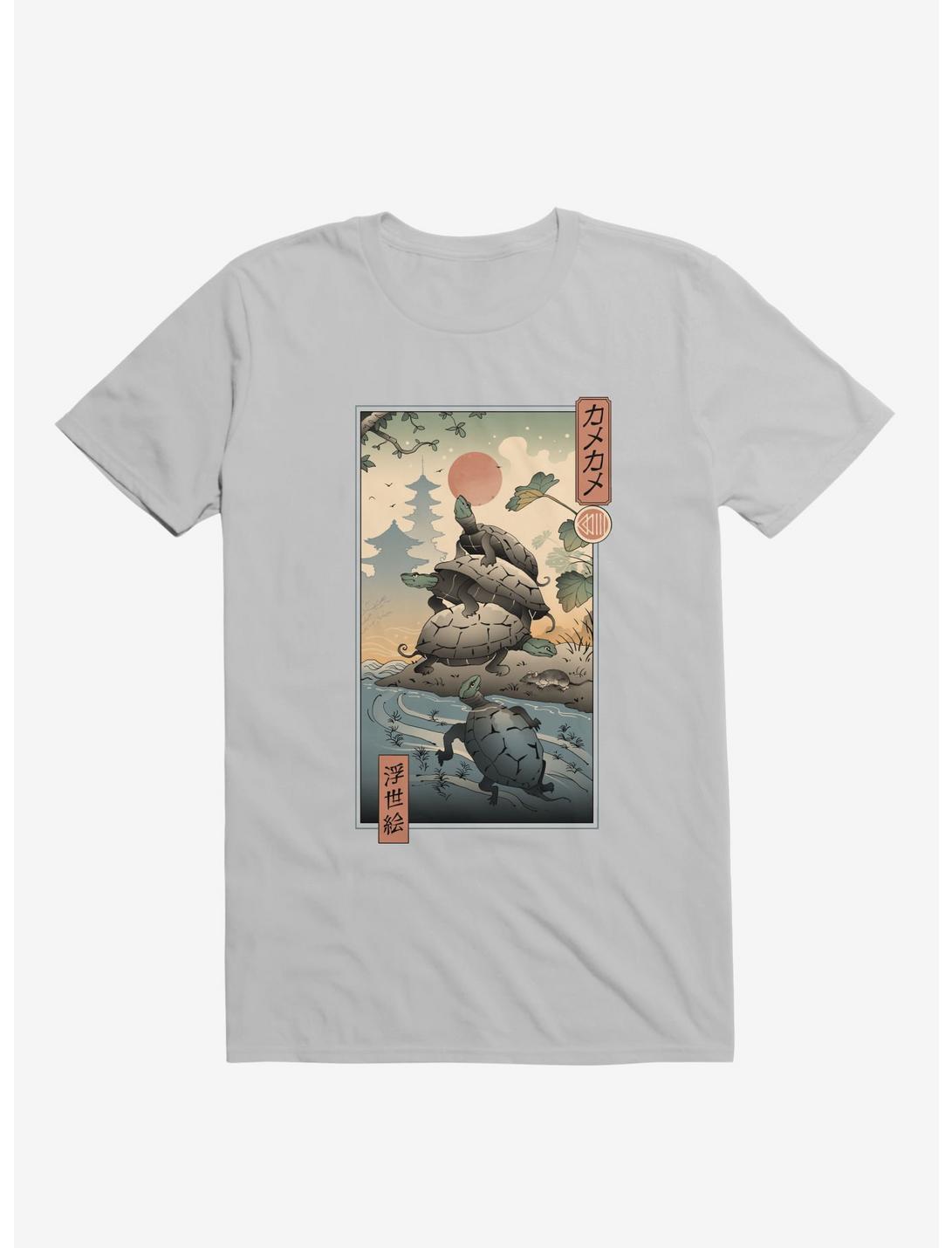 Turtle Stream Kame Kame Ukiyo-e Ice Grey T-Shirt