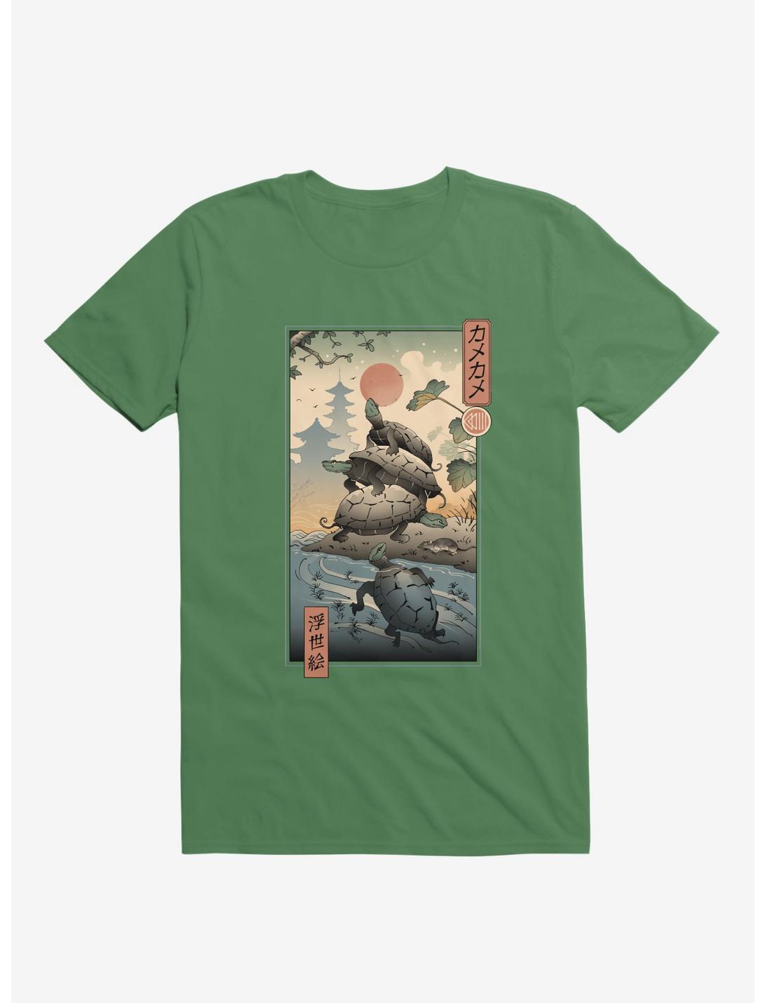 Turtle Stream Kame Kame Ukiyo-e Kelly Green T-Shirt
