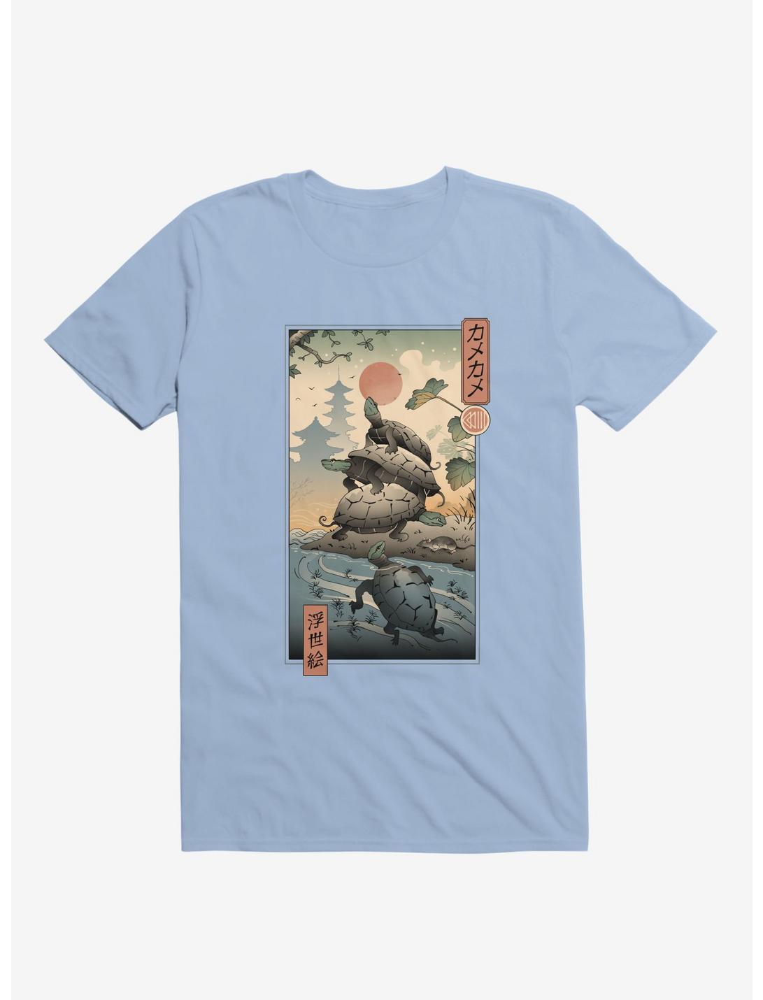 Turtle Stream Kame Kame Ukiyo-e Light Blue T-Shirt