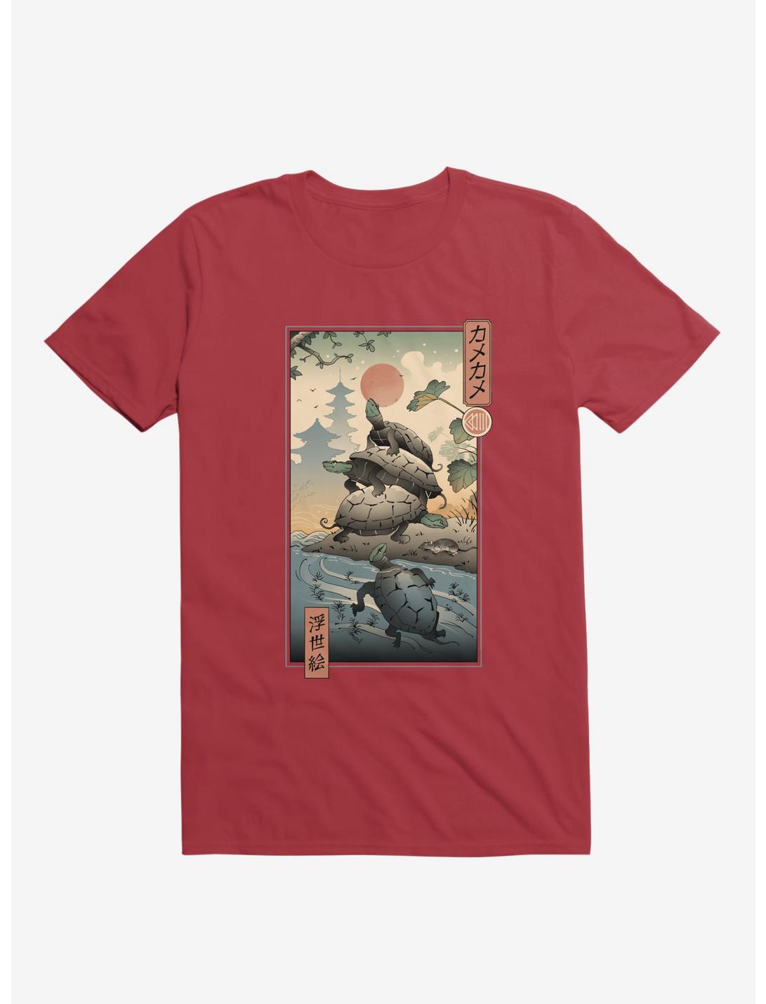 Turtle Stream Kame Kame Ukiyo-e Red T-Shirt