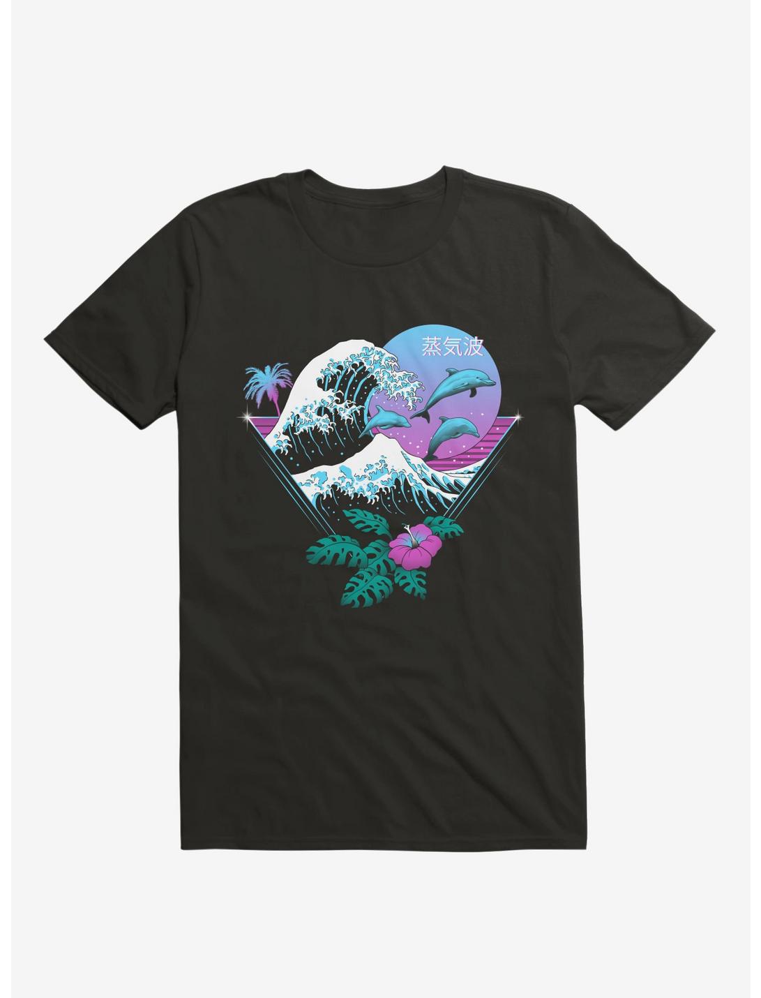Dolphin Waves Tropical Black T-Shirt