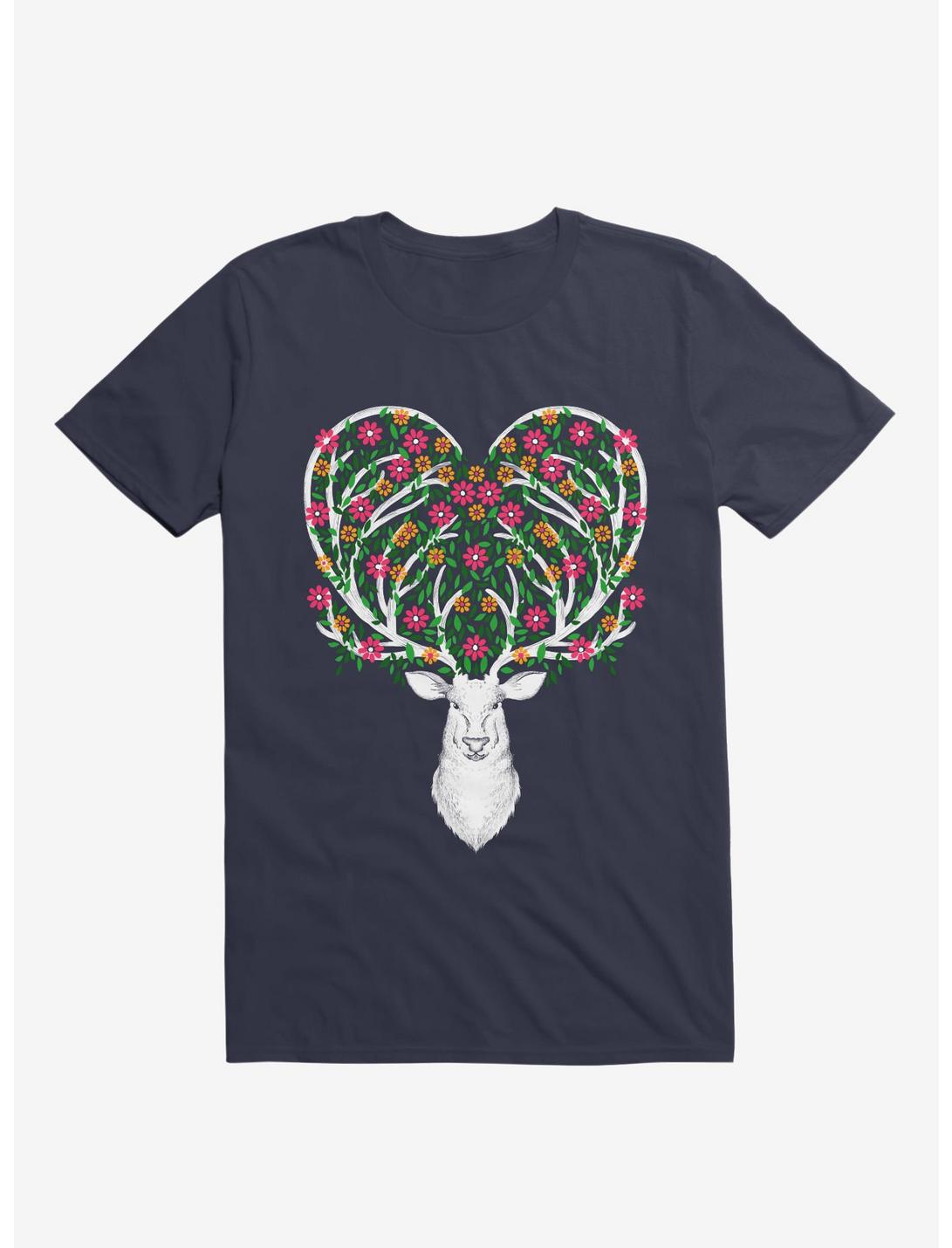 Blooming Deer II Navy Blue T-Shirt