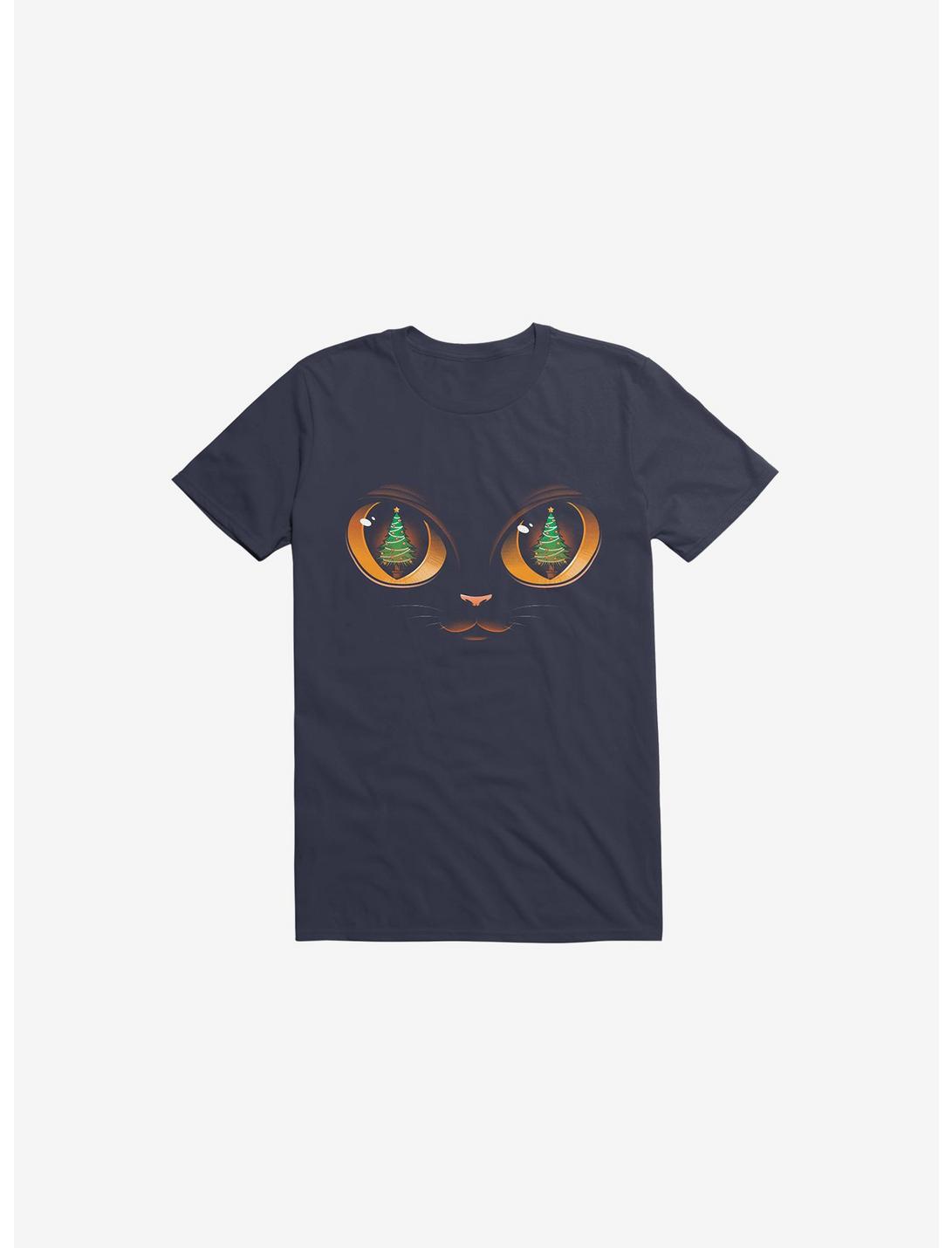 Xmas Cat Attack Navy Blue T-Shirt