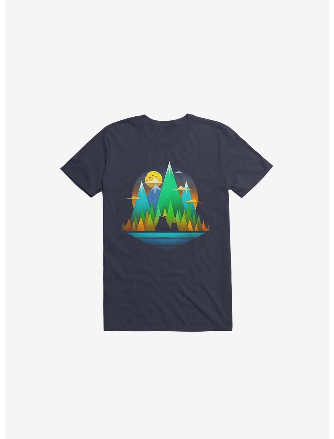 Geometric Landscape Bears Navy Blue T-Shirt
