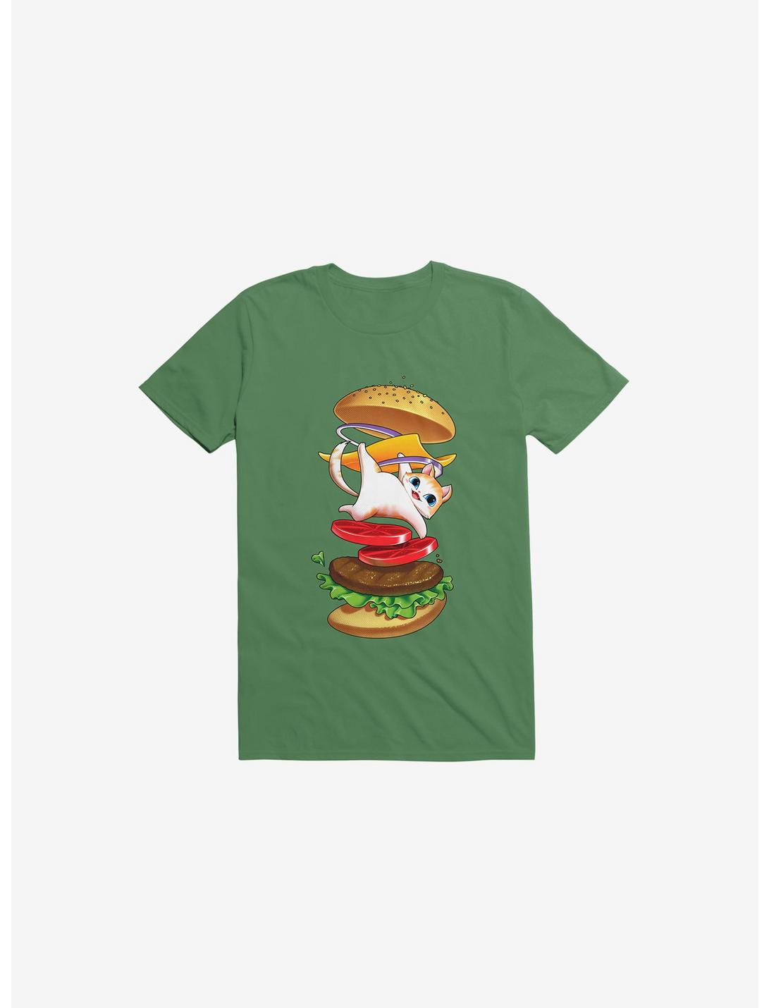 Hamburger Cat Kelly Green T-Shirt