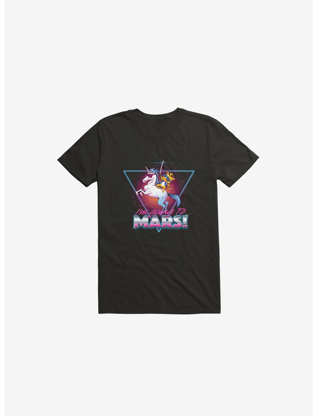 I'm Going To Mars! Cat Riding Unicorn Black T-Shirt