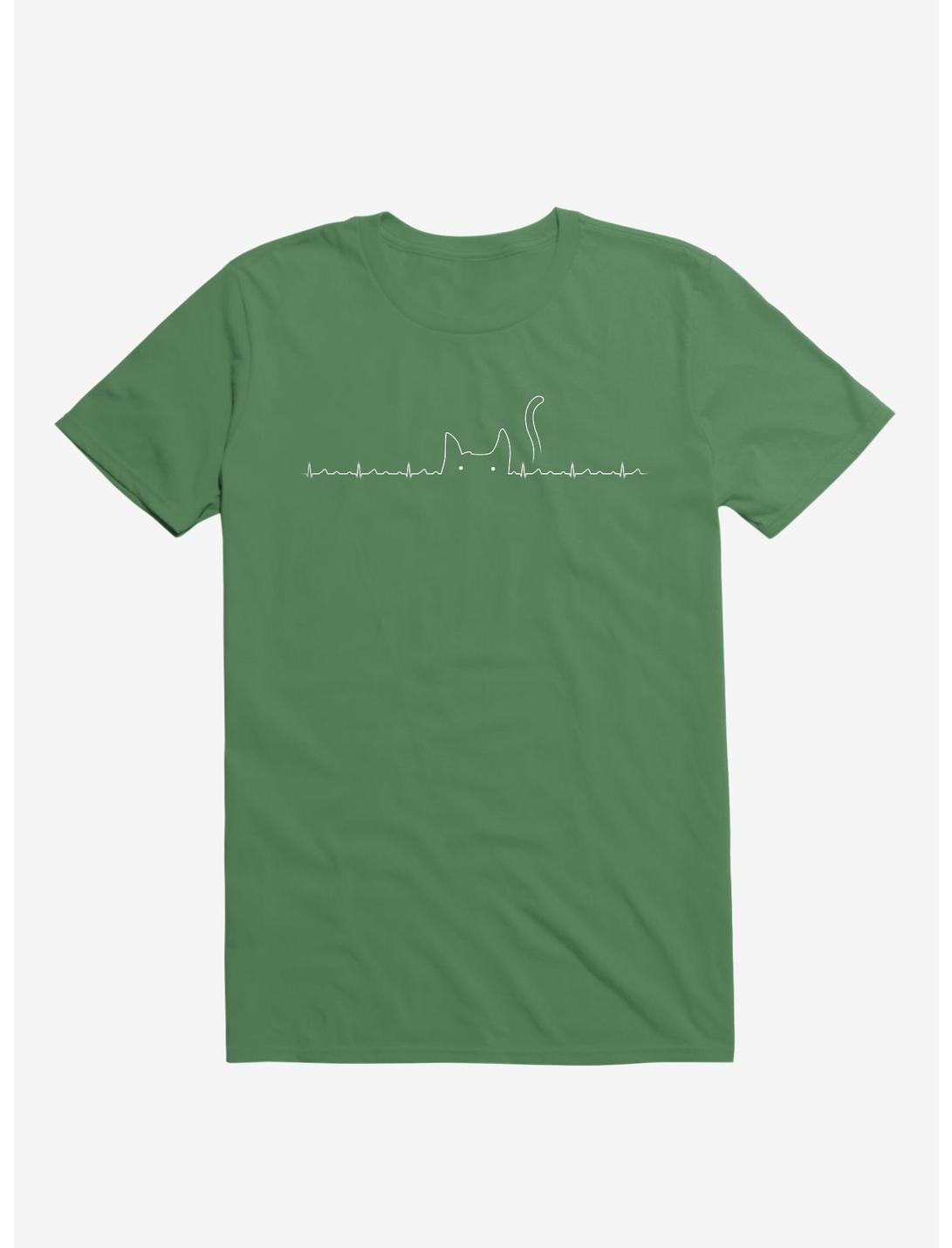 Cat Line Heartline Kelly Green T-Shirt