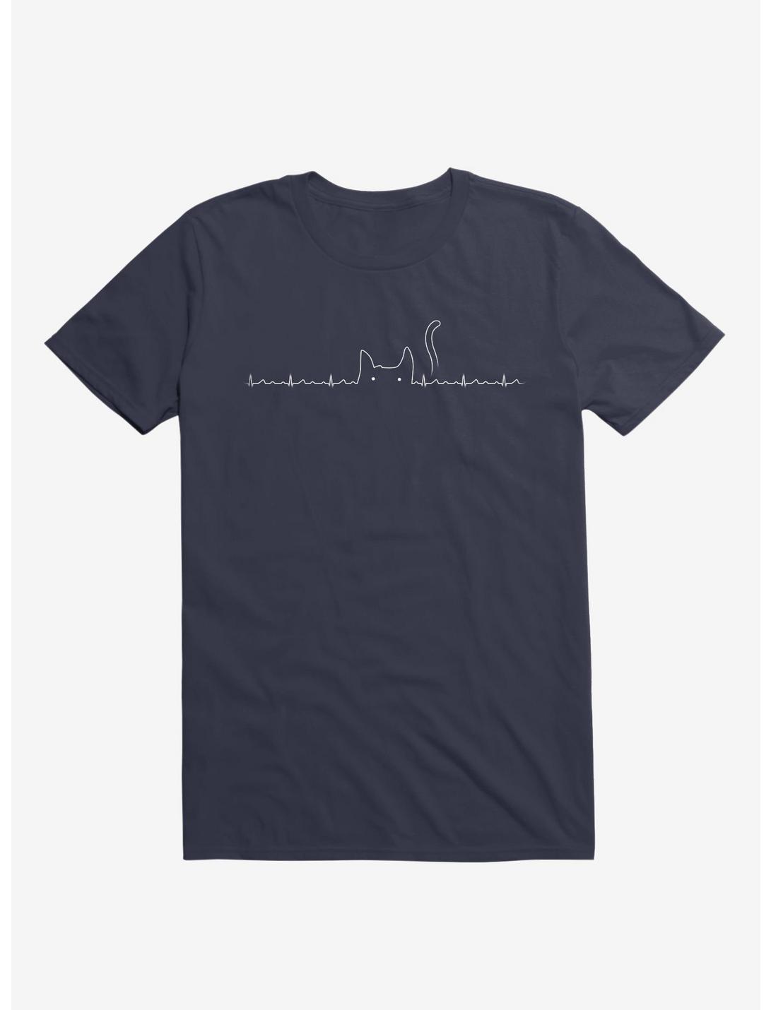 Cat Line Heartline Navy Blue T-Shirt
