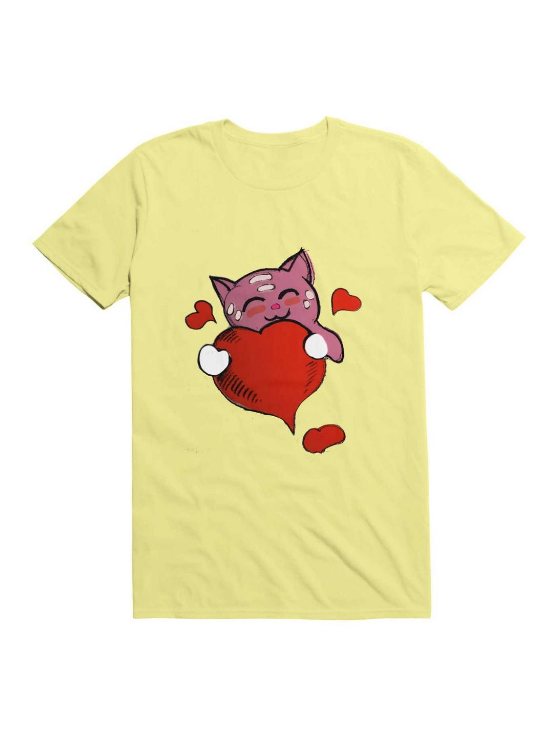 Kawaii Lovely pink Kawaii cat holding a red heart T-Shirt