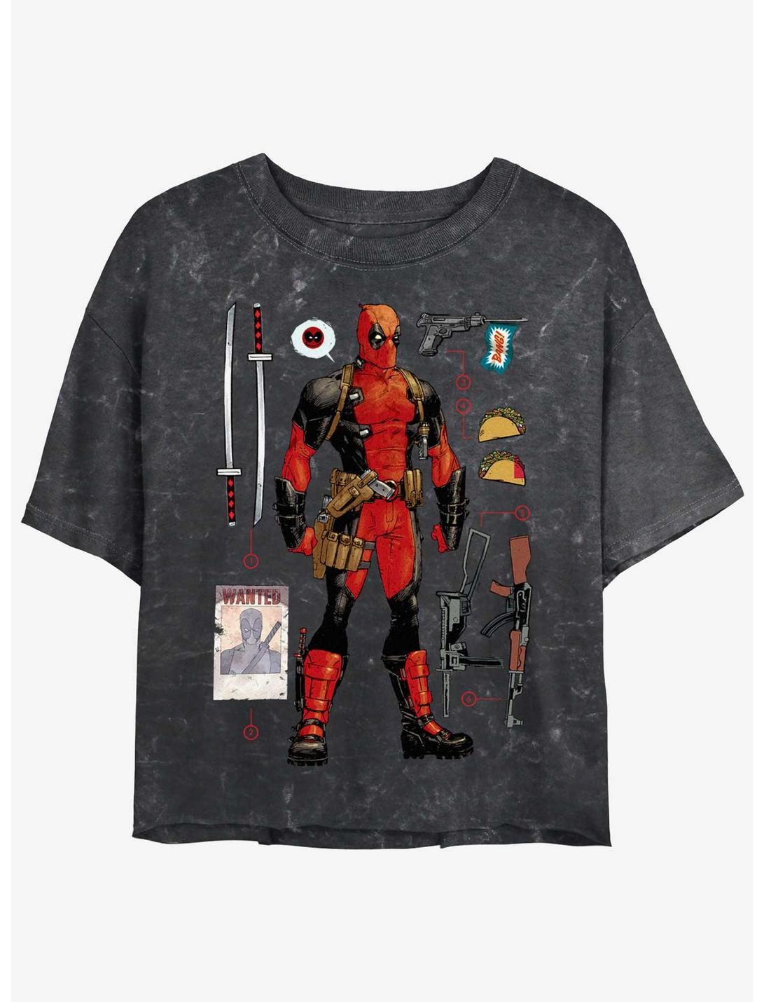 Marvel Deadpool Mercenary Items Girls Mineral Wash Crop T-Shirt