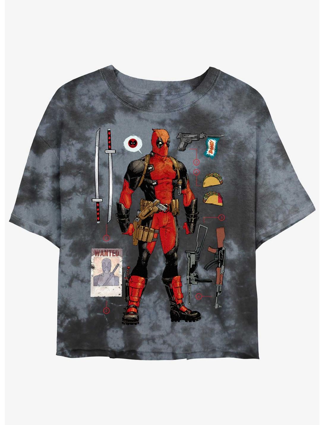 Marvel Deadpool Mercenary Items Girls Tie-Dye Crop T-Shirt