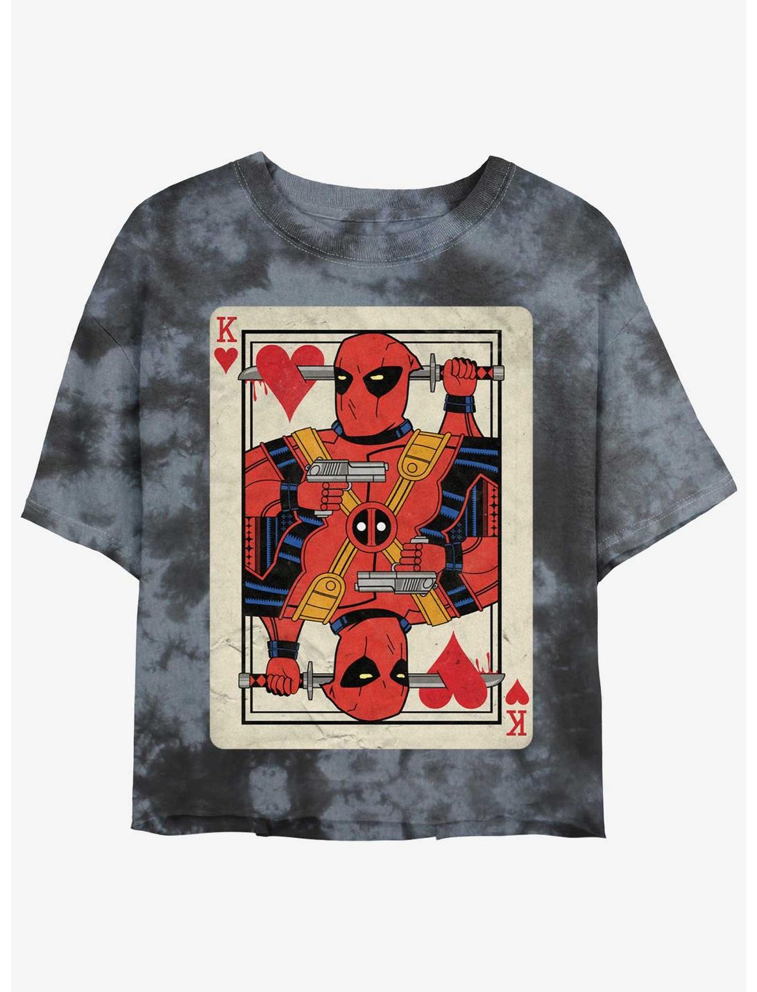 Marvel Deadpool King Of Hearts Card Girls Tie-Dye Crop T-Shirt