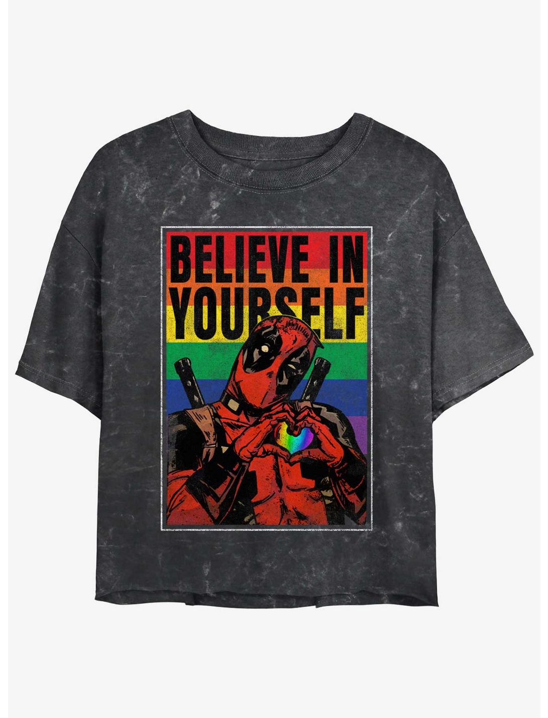 Marvel Deadpool Believe In Yourself Poster Girls Mineral Wash Crop T-Shirt
