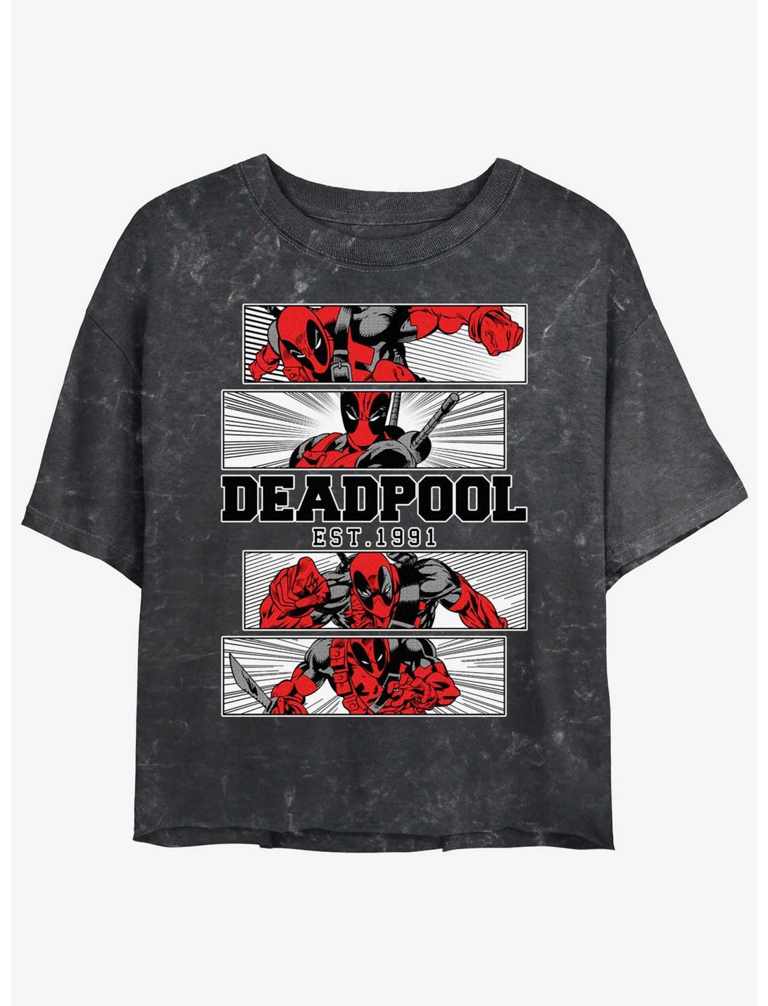 Marvel Deadpool Action Panels Girls Mineral Wash Crop T-Shirt
