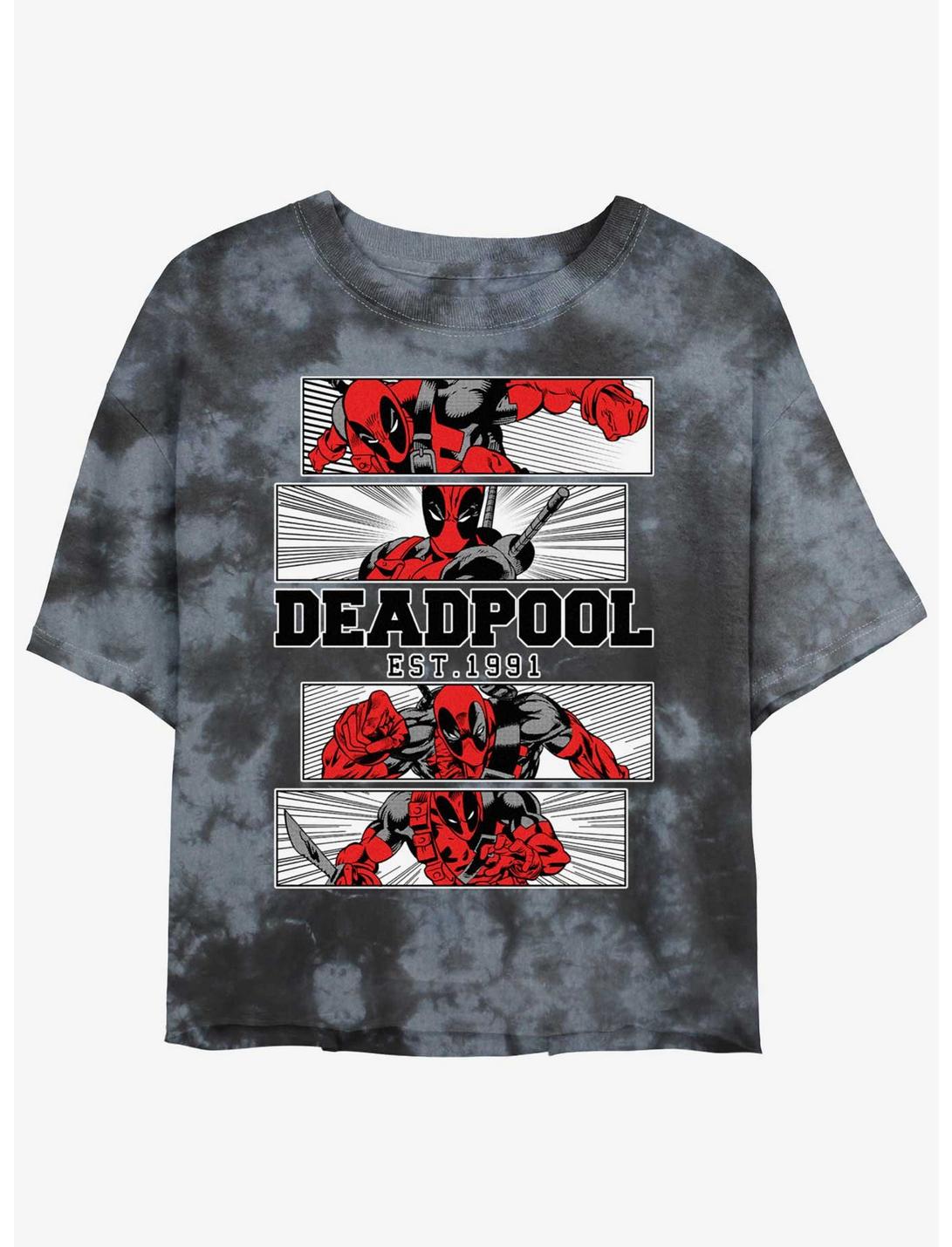 Marvel Deadpool Action Panels Girls Tie-Dye Crop T-Shirt