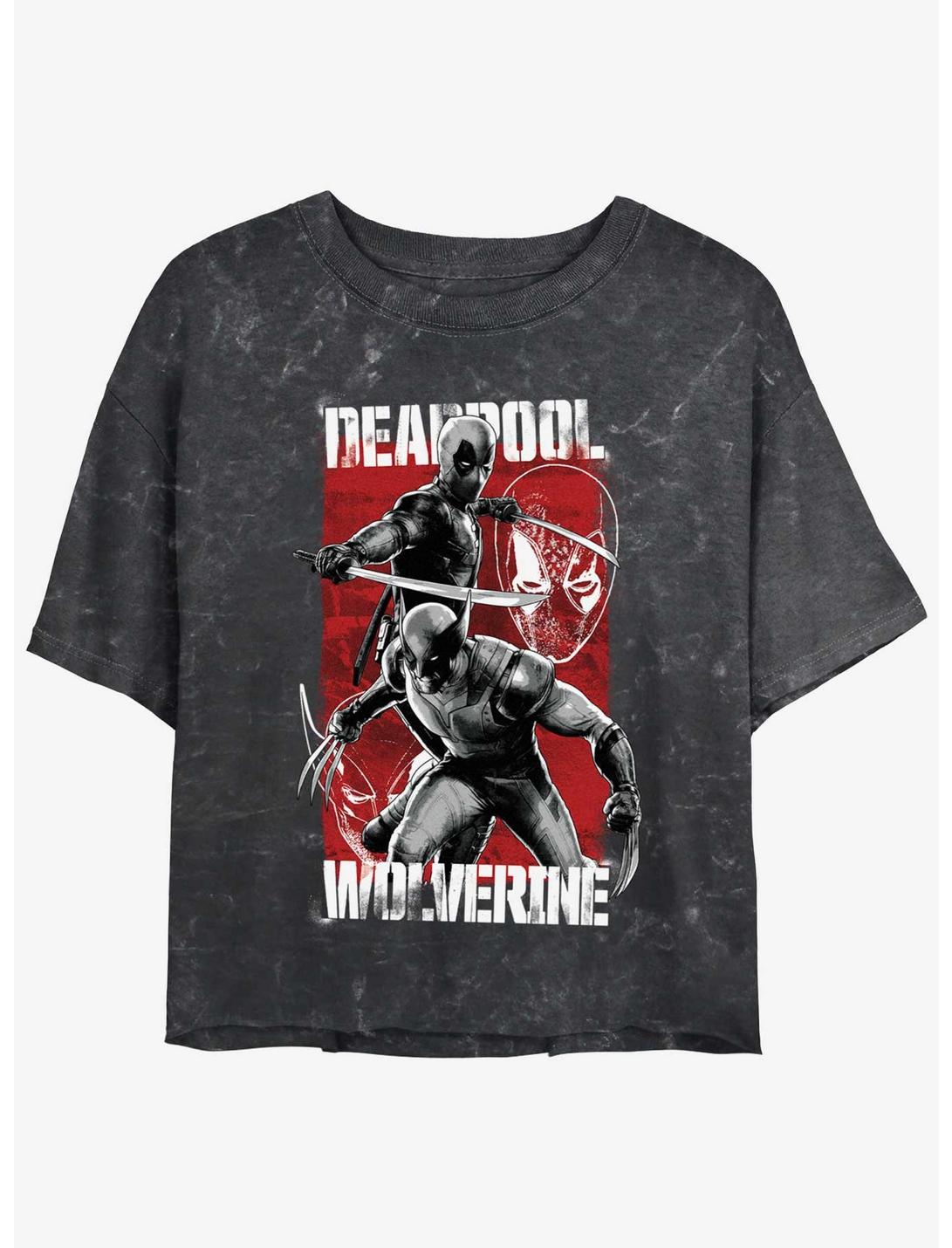 Marvel Deadpool & Wolverine Hero Portrait Girls Mineral Wash Crop T-Shirt