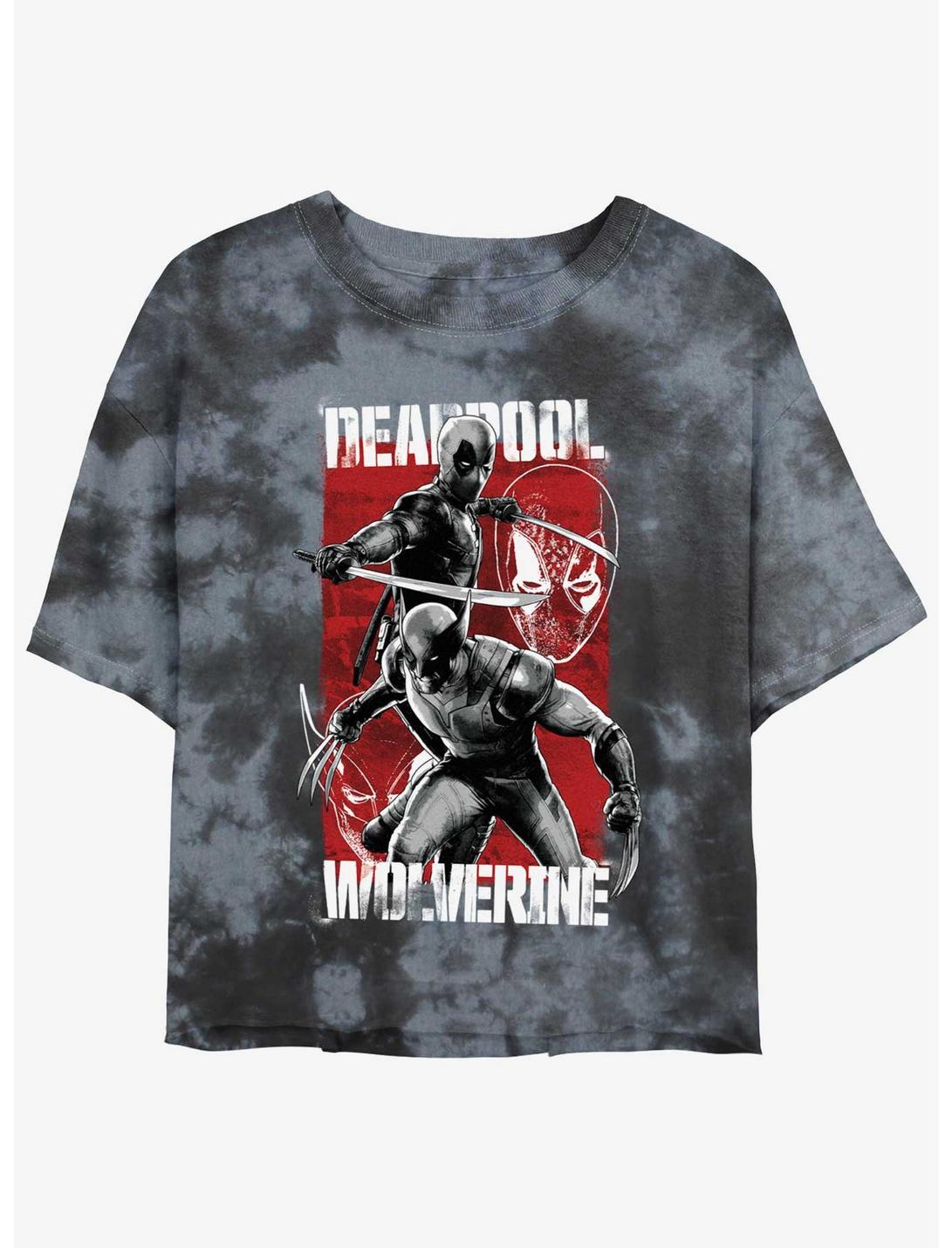 Marvel Deadpool & Wolverine Hero Portrait Girls Tie-Dye Crop T-Shirt