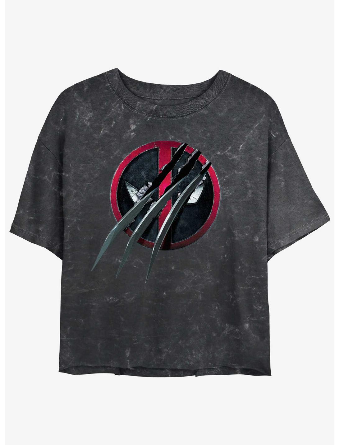 Marvel Deadpool & Wolverine Clawed Pool Girls Mineral Wash Crop T-Shirt