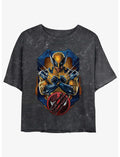 Marvel Deadpool & Wolverine Wolverine Pose Badge Girls Mineral Wash Crop T-Shirt