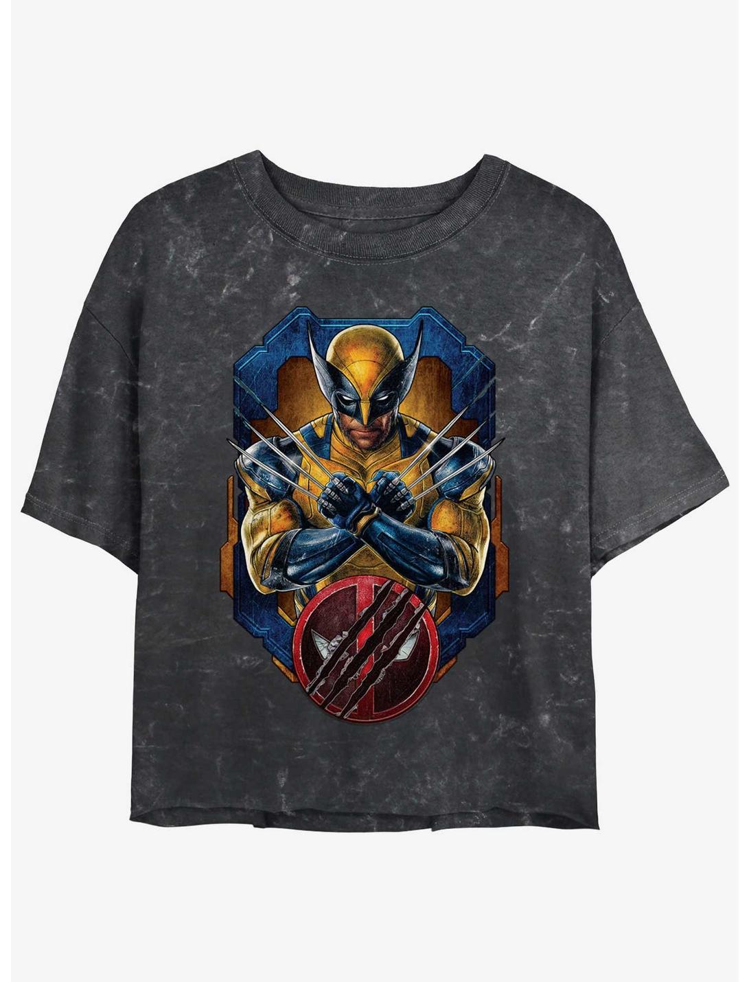 Marvel Deadpool & Wolverine Wolverine Pose Badge Girls Mineral Wash Crop T-Shirt