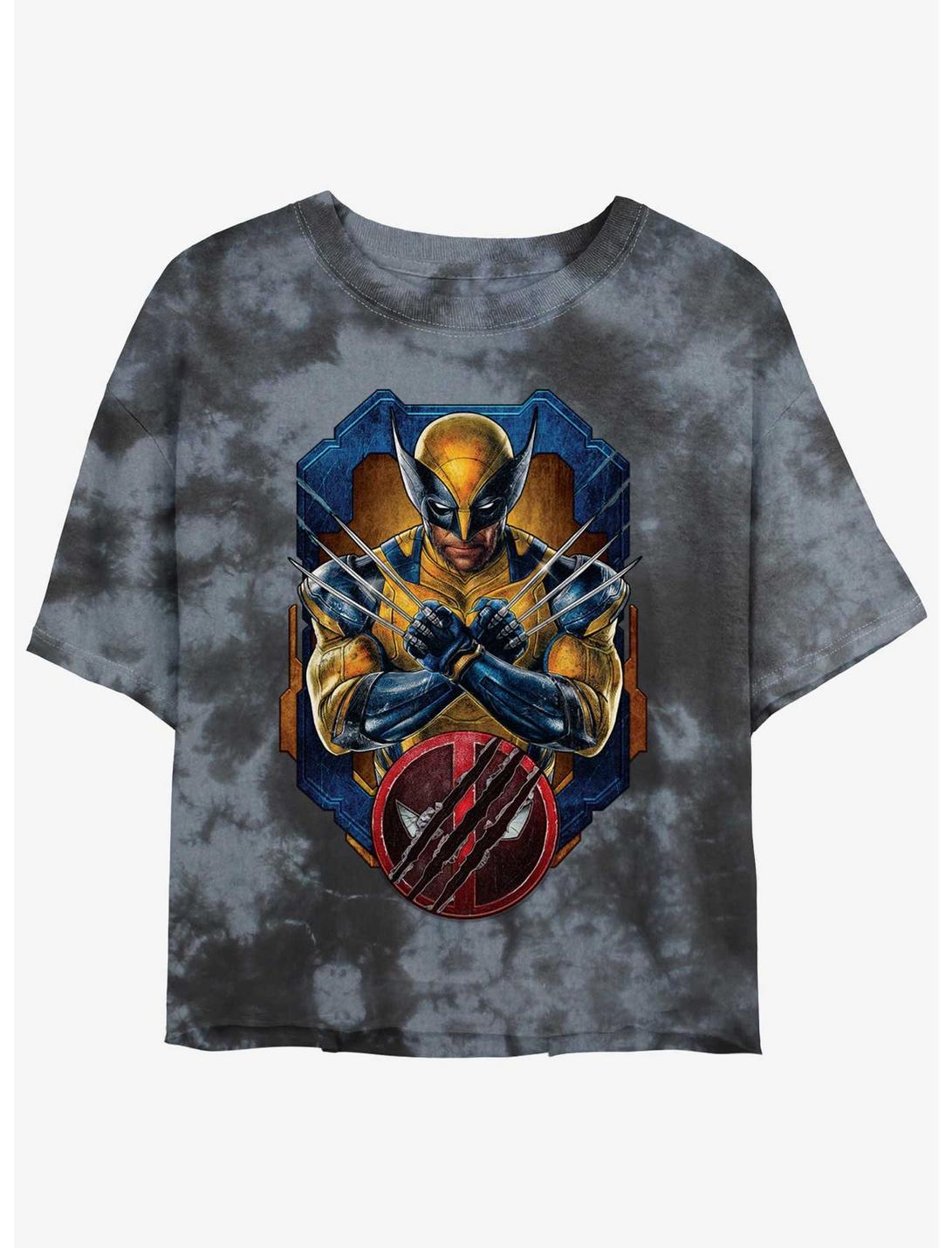 Marvel Deadpool & Wolverine Wolverine Pose Badge Girls Tie-Dye Crop T-Shirt
