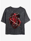 Marvel Deadpool & Wolverine Deadpool Pose Badge Girls Mineral Wash Crop T-Shirt