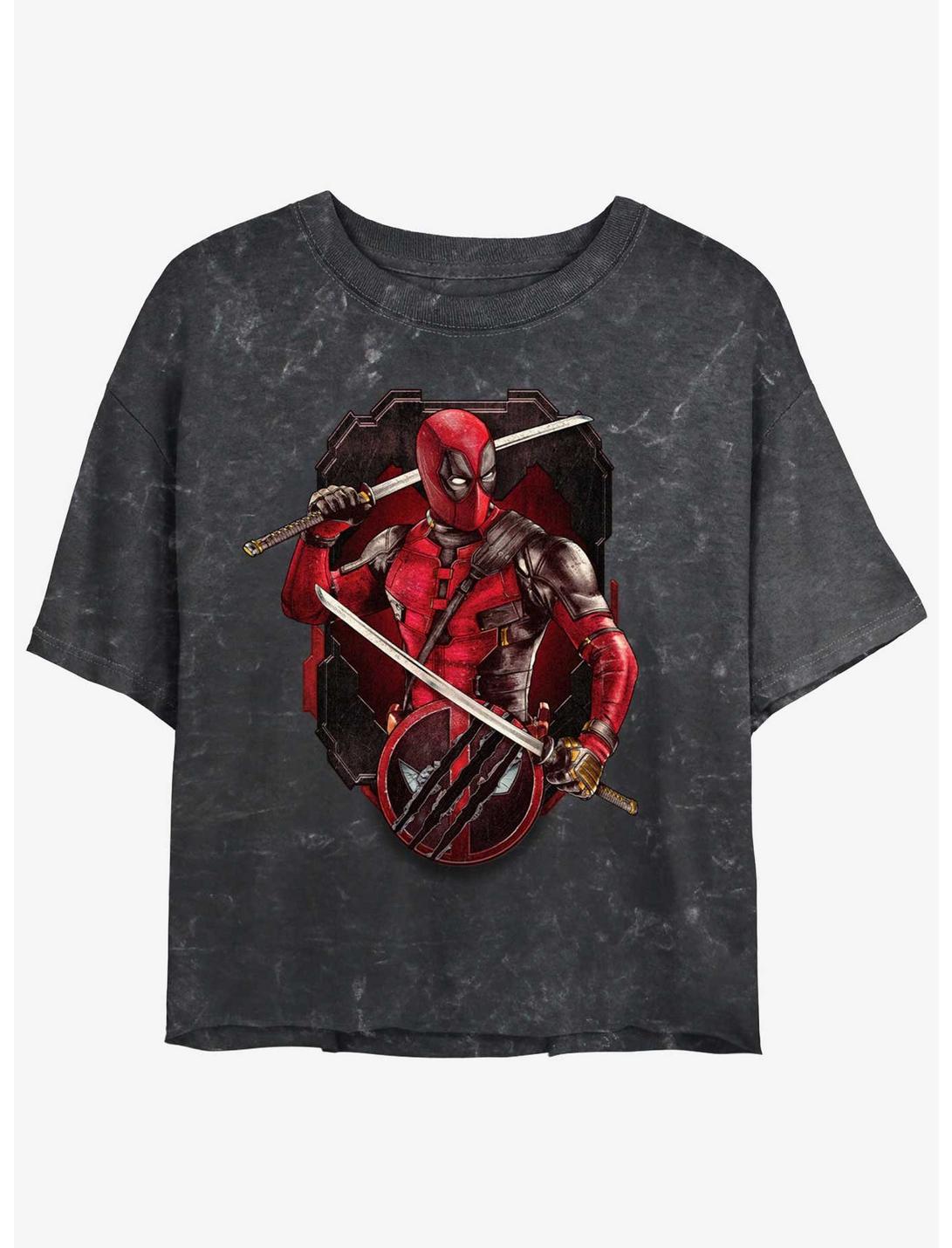 Marvel Deadpool & Wolverine Deadpool Pose Badge Girls Mineral Wash Crop T-Shirt
