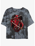 Marvel Deadpool & Wolverine Deadpool Pose Badge Girls Tie-Dye Crop T-Shirt